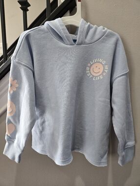 Girls Old Navy Light Blue Hoodie - Living My Best Life Smile Graphic
